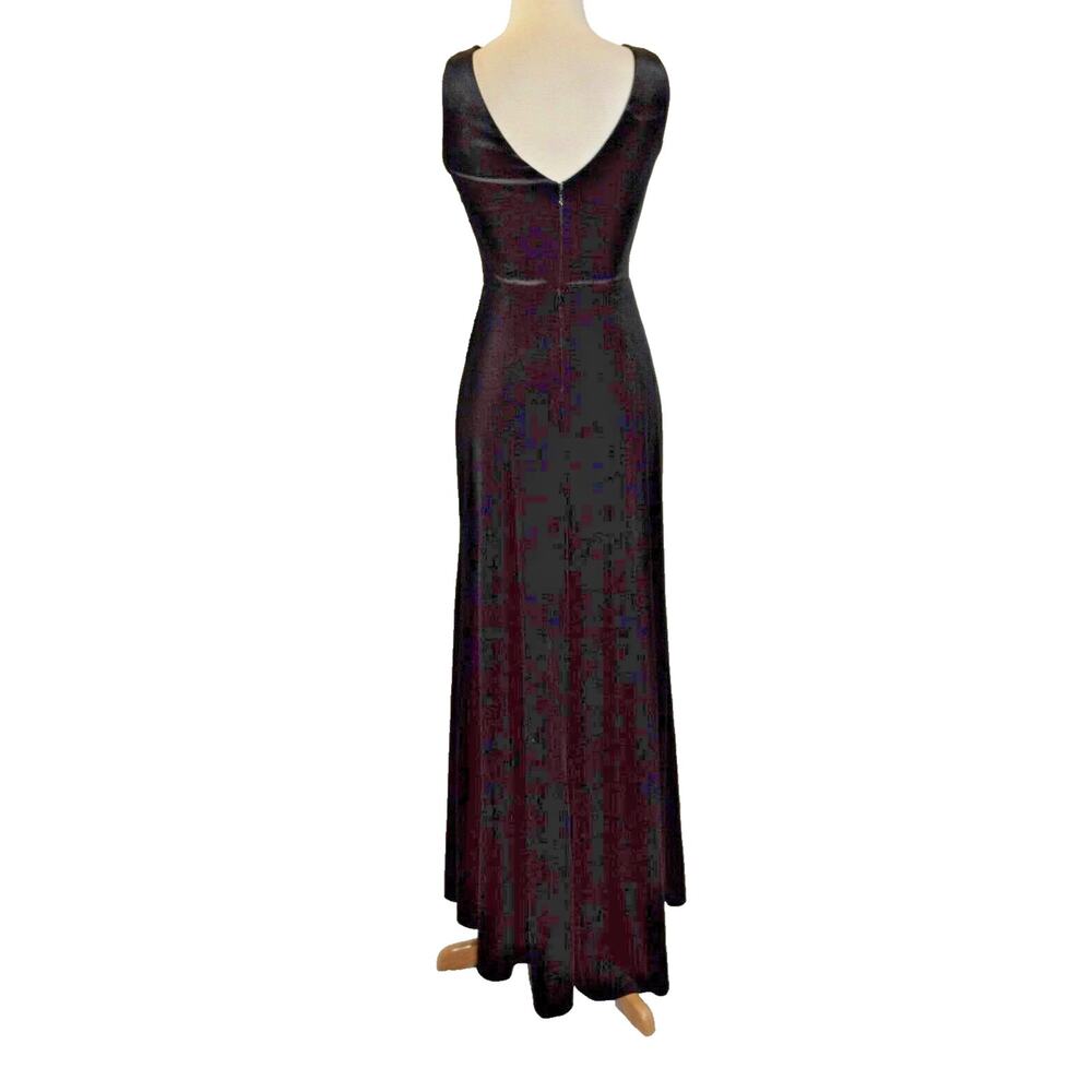 Nightway Black Velvet Illusion Plunge V Neck High Slit Maxi Gown Dress Sz 8 - Picture 5 of 9
